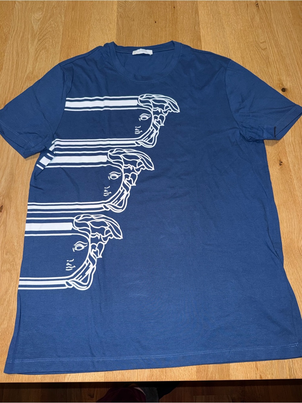 Versace Collection Navy Tee with White Medusa Stripe Graphic